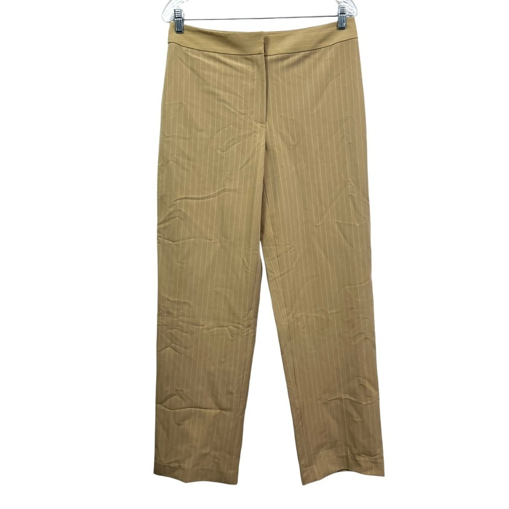 Rafaella Womens Pants Pinstripe Straight Leg 2 Way Stretch Zip Sand Tan Size 8*